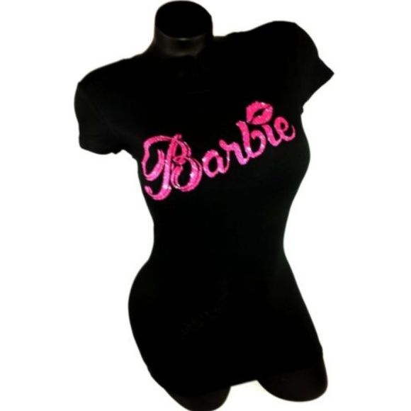 Fashion Junky Tops - Barbie with Sexy Lips Fitted Spandex Black Tee.
